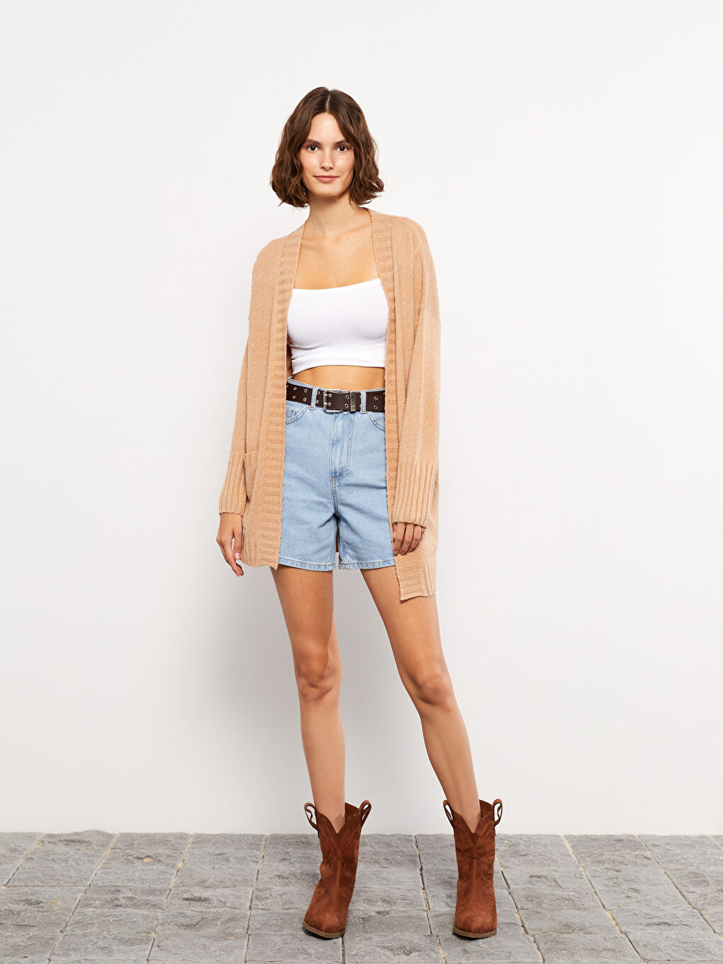 Shawl Collar Plain Long Sleeve Women's Knitwear Cardigan-2