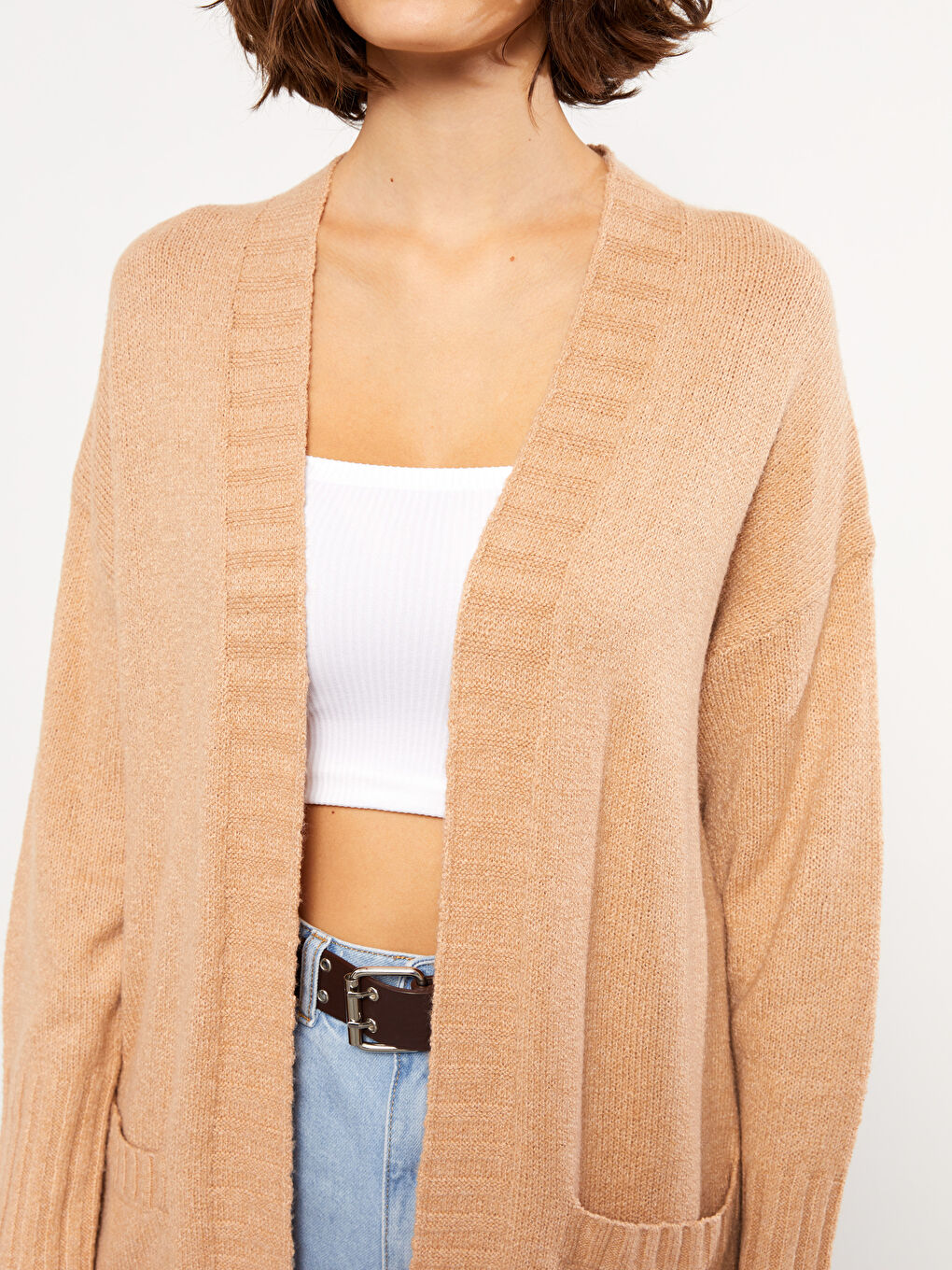 Shawl Collar Plain Long Sleeve Women's Knitwear Cardigan-3