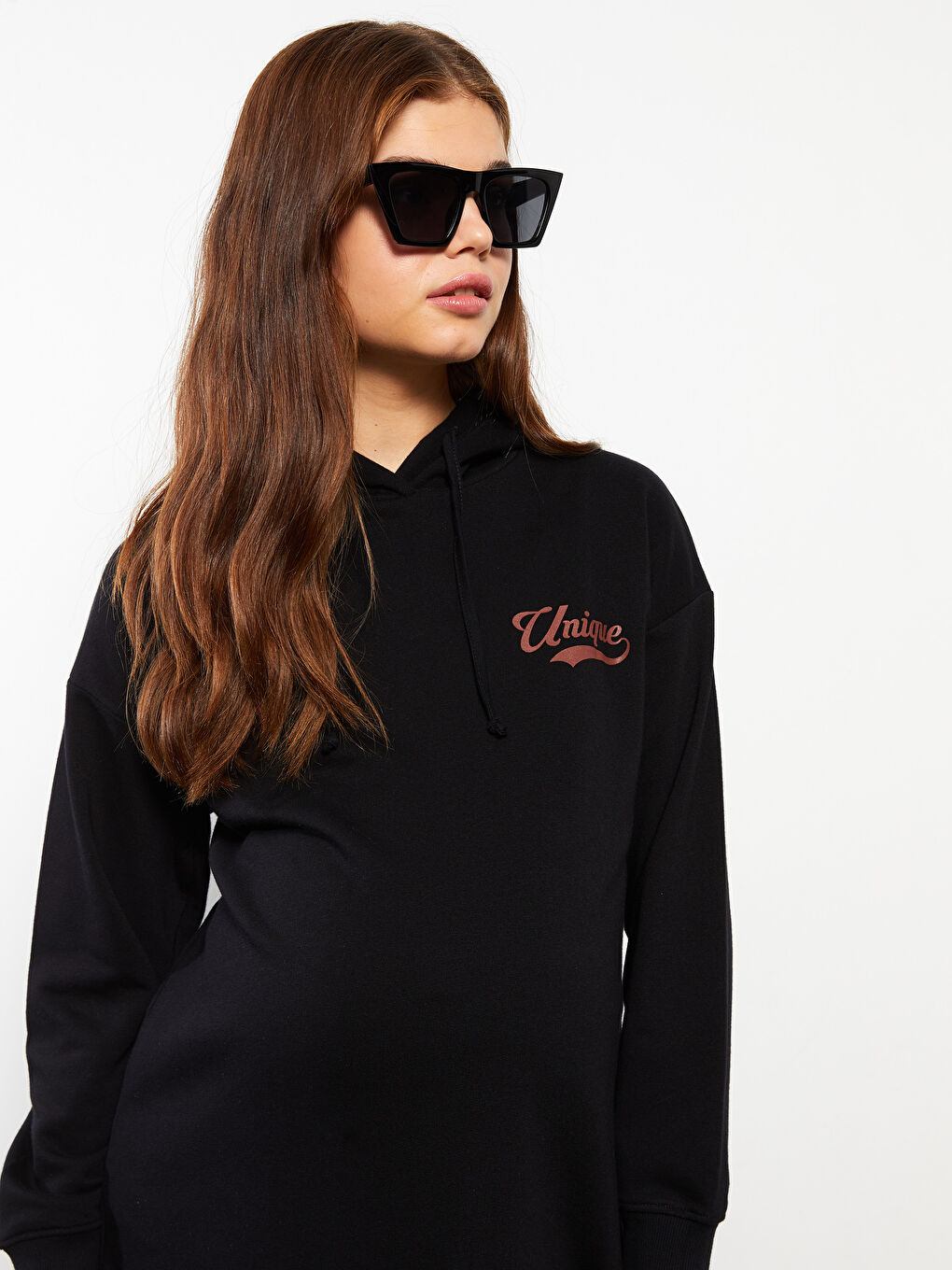 LCWAIKIKI Maternity Hooded Printed Long Sleeve Maternity Sweatshirt Tunic -W29546Z8-CVL