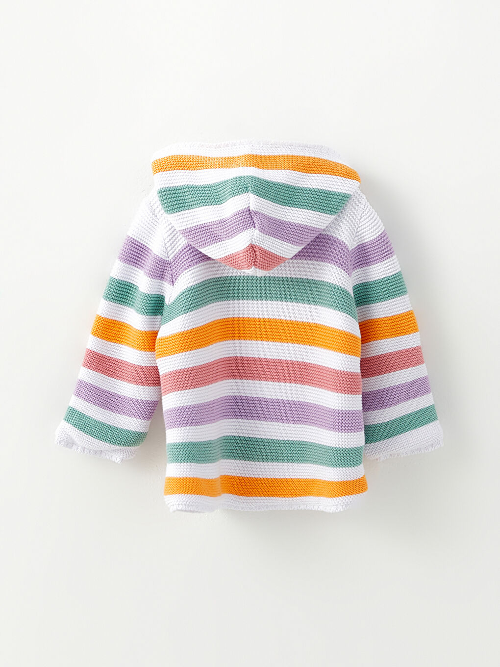 Karışık Kapüşonlu Uzun Kollu Çizgili Kız Bebek Triko Hırka-1