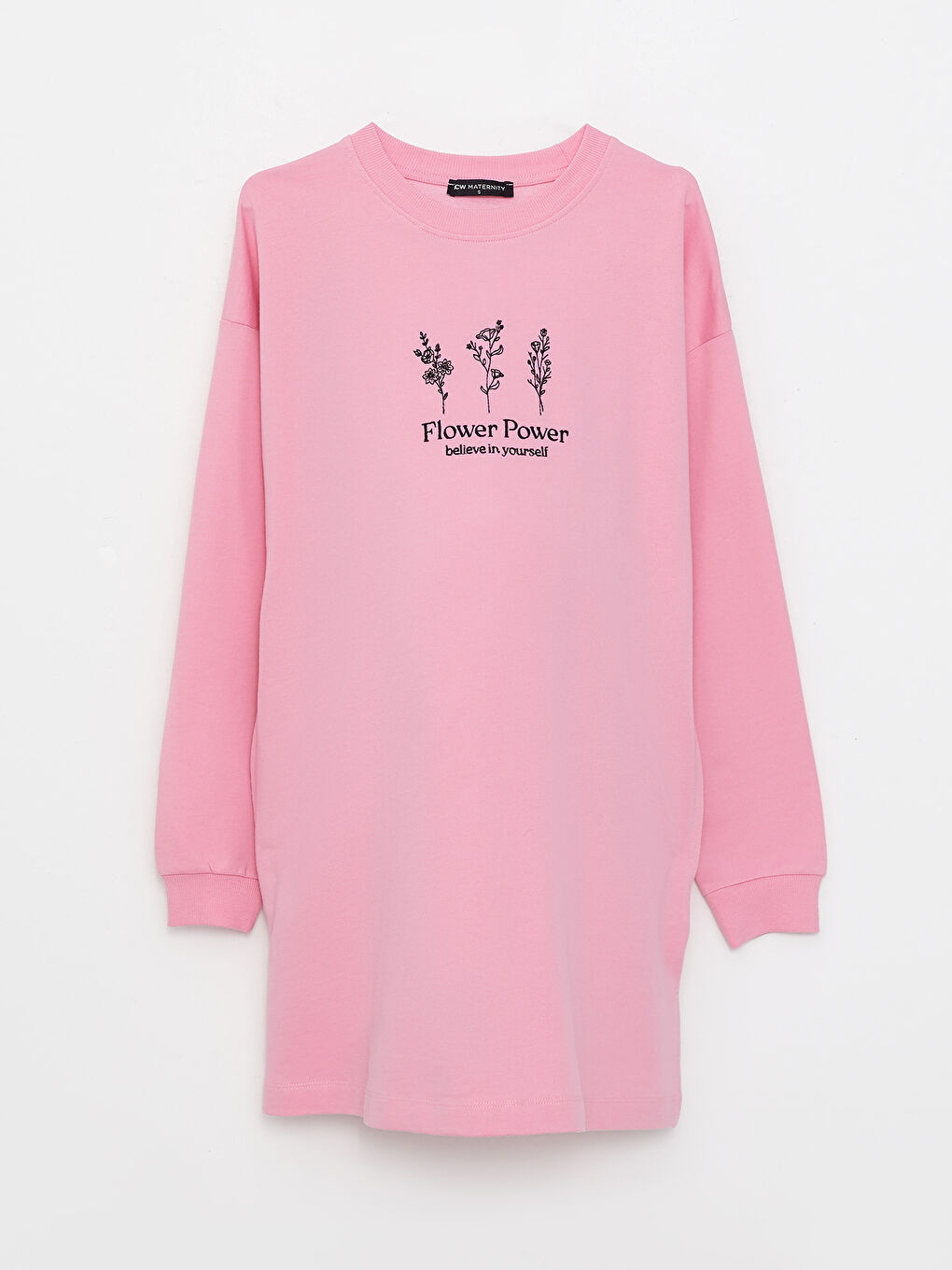 LCWAIKIKI Maternity Pembe Bisiklet Yaka Nakışlı Uzun Kollu Hamile Sweatshirt Tunik - 10