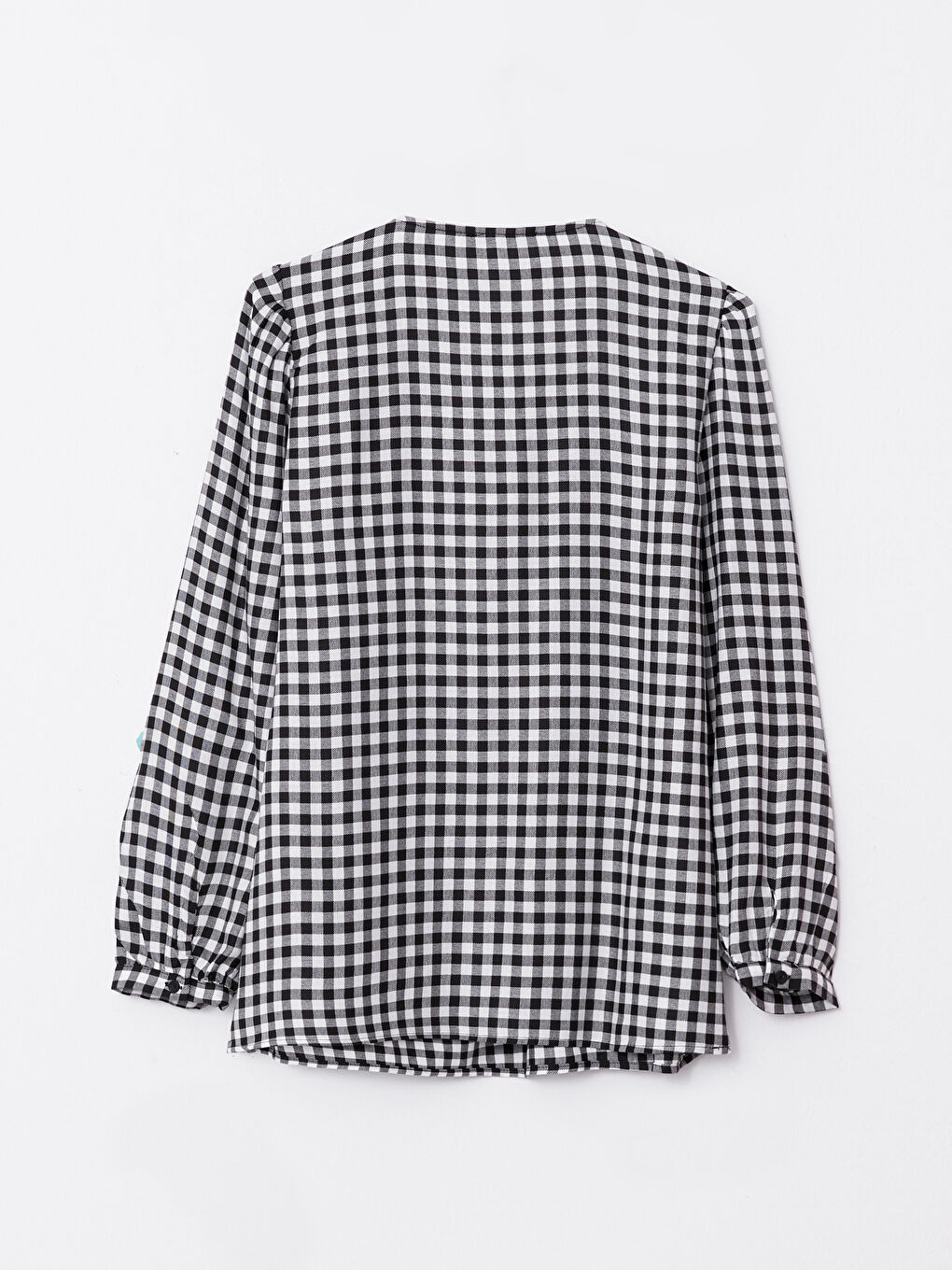Henley Neckline Plaid Long Sleeve Gabardine Women's Blouse-6