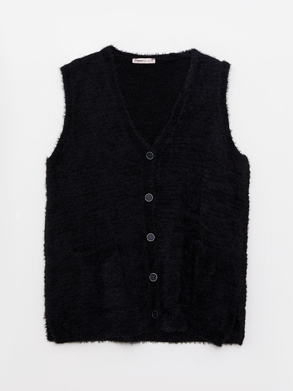 Siyah V Yaka Kadın Triko Yelek-5