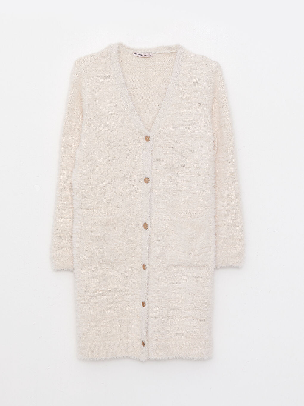 Bej V Yaka Kadın Triko Hırka-5