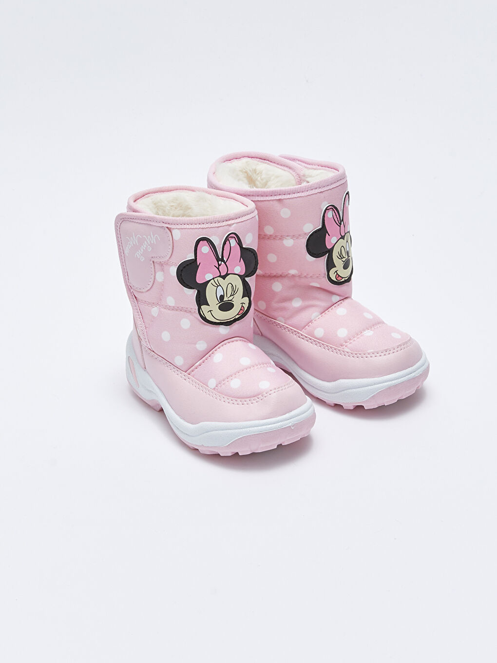 LCW STEPS Açık Pembe Baskılı Minnie Mouse Lisanslı Cırt Cırtlı Kız Bebek Bot