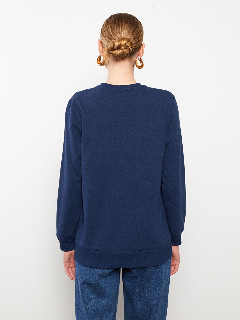 Mavi Bisiklet Yaka Düz Uzun Kollu Kadın Sweatshirt-4