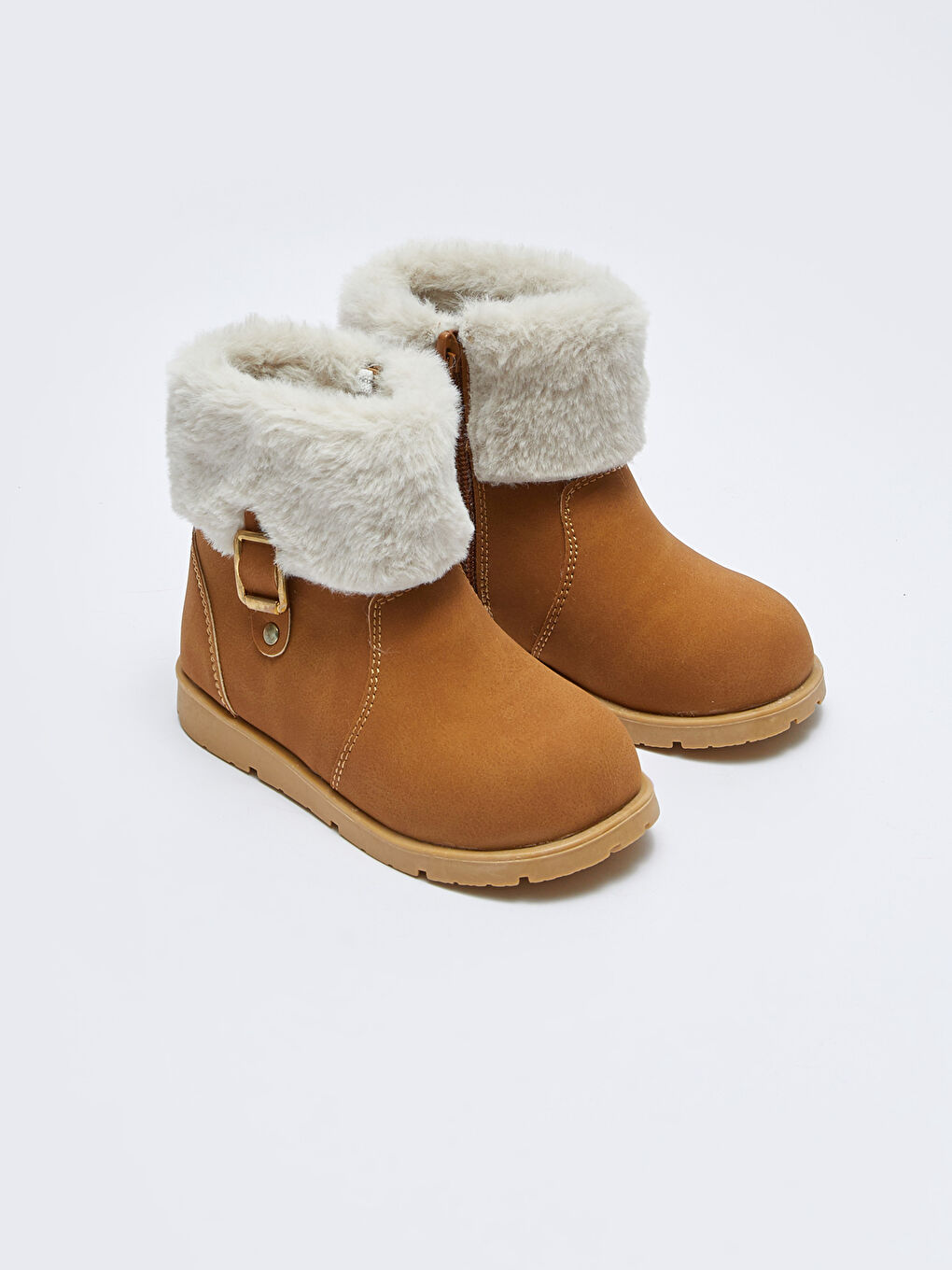 Kahverengi Fermuarlı Kürk Detaylı Kız Bebek Bot