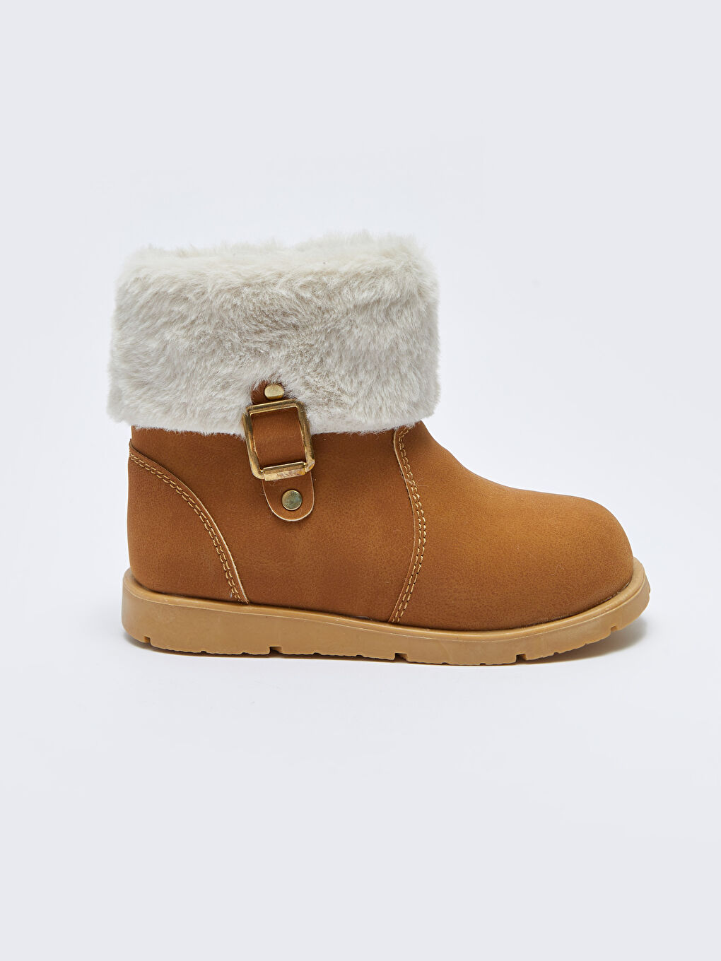 Kahverengi Fermuarlı Kürk Detaylı Kız Bebek Bot-1