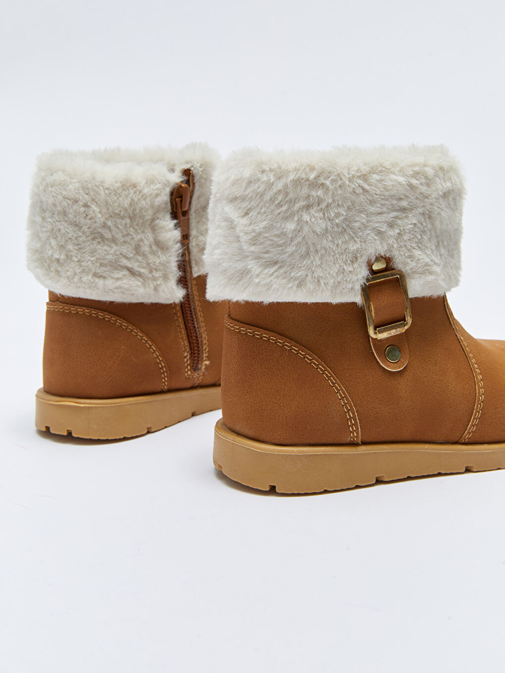 Kahverengi Fermuarlı Kürk Detaylı Kız Bebek Bot-4