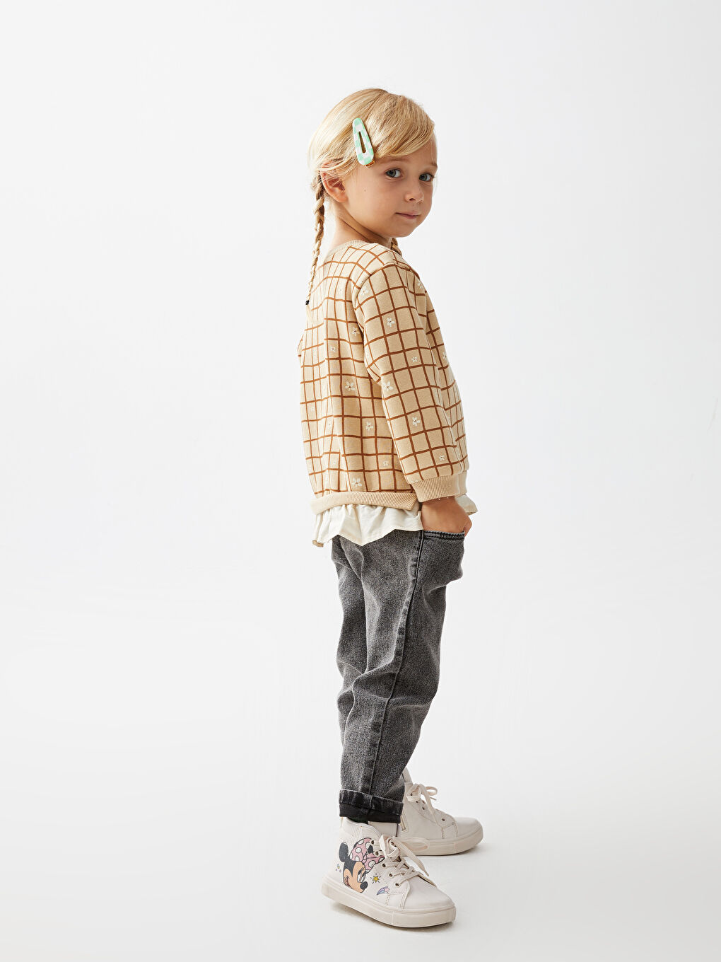 Bej Minnie Mouse Lisanslı Bağcıklı Kız Bebek Bot