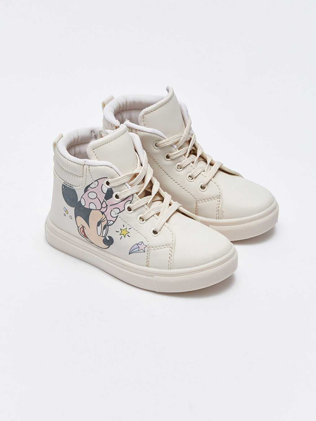 Bej Minnie Mouse Lisanslı Bağcıklı Kız Bebek Bot-3