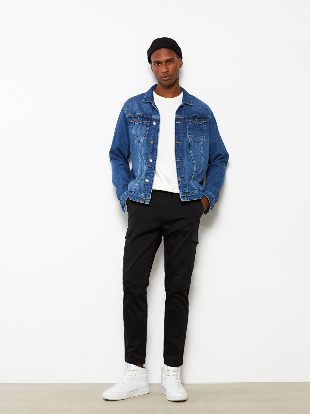 Siyah Slim Fit Erkek Kargo Pantolon-1