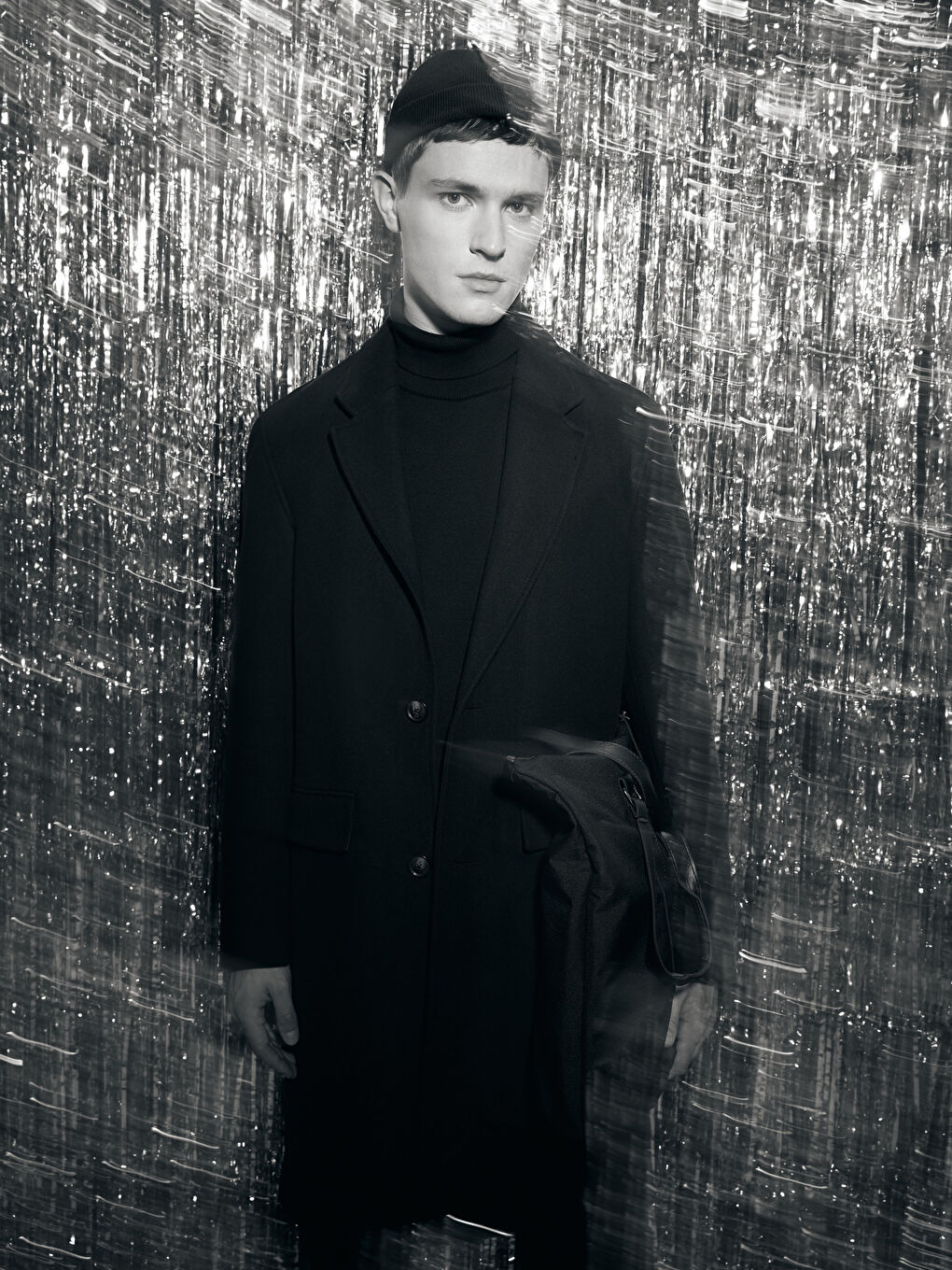 Siyah Rahat Kalıp Ceket Yaka Erkek Kaşe Kaban-2