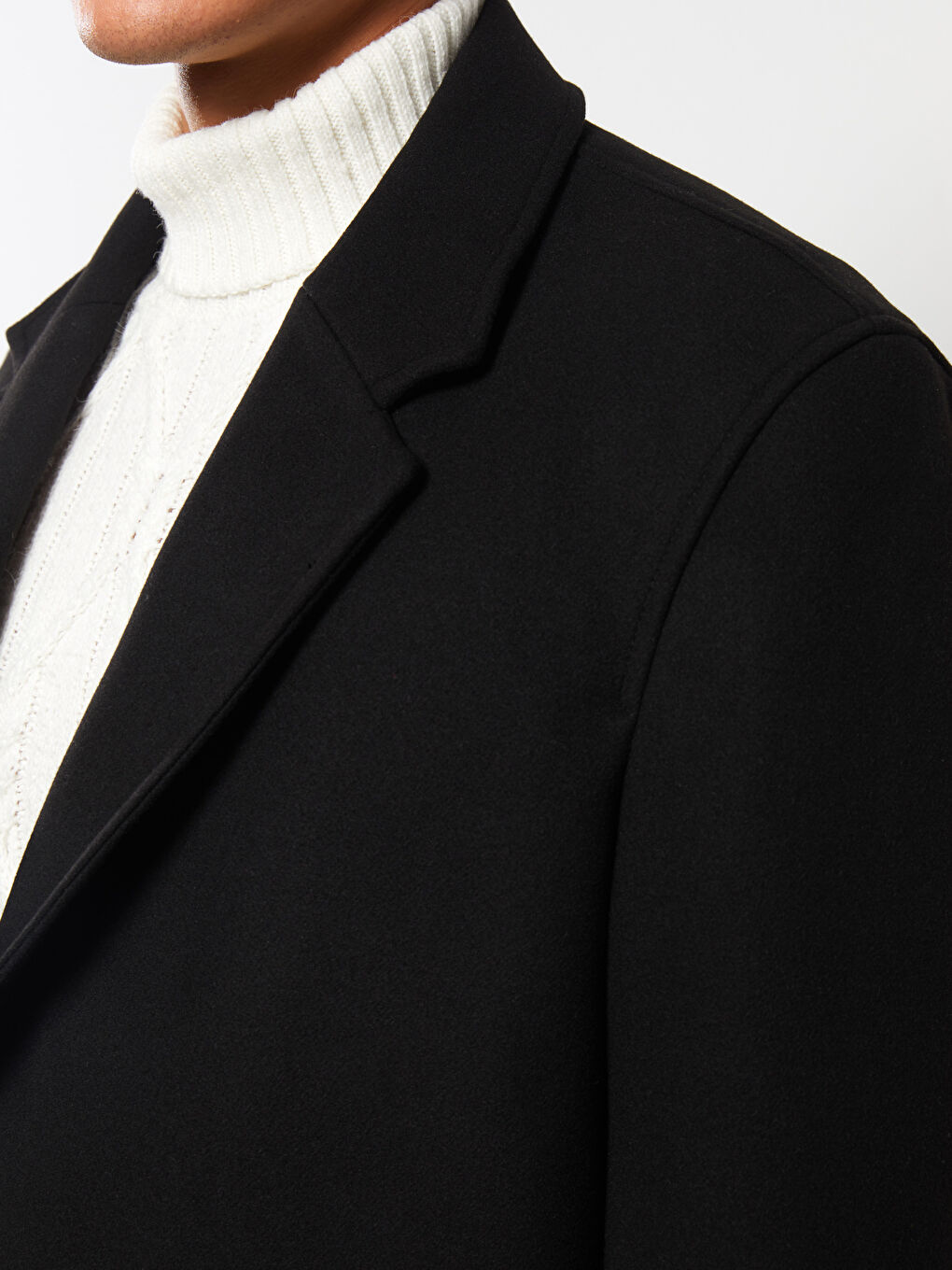 Siyah Rahat Kalıp Ceket Yaka Erkek Kaşe Kaban-8