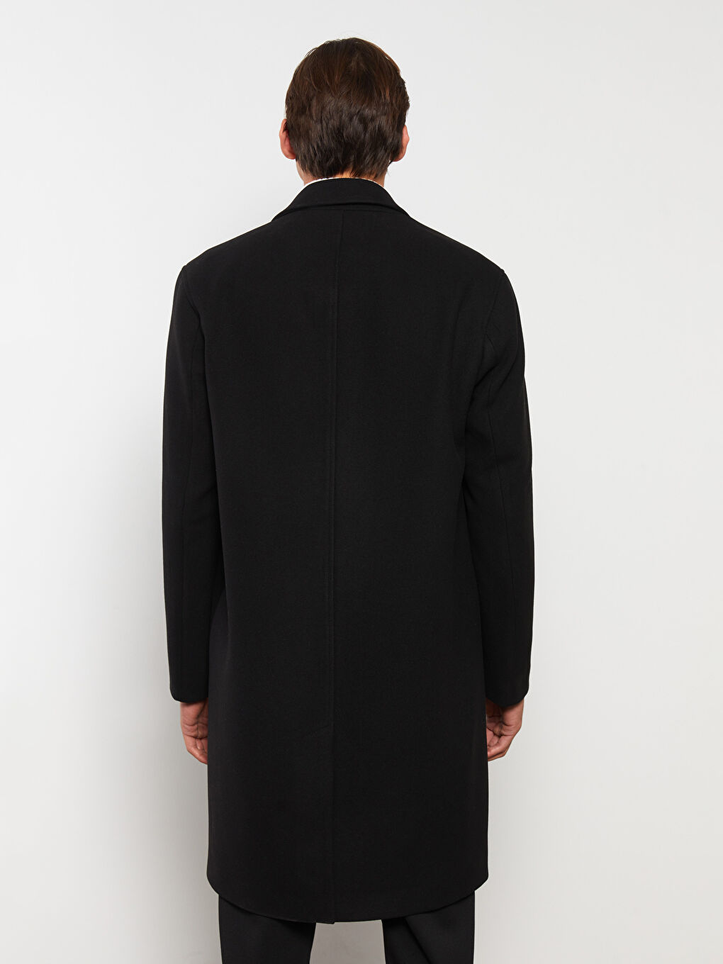 Siyah Rahat Kalıp Ceket Yaka Erkek Kaşe Kaban-9