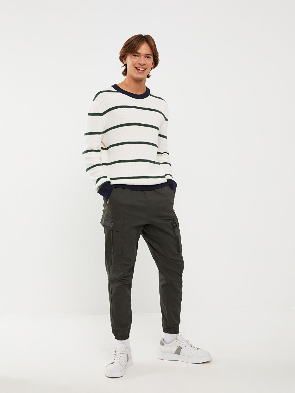 Haki Standart Kalıp Gabardin Erkek Kargo Pantolon-1