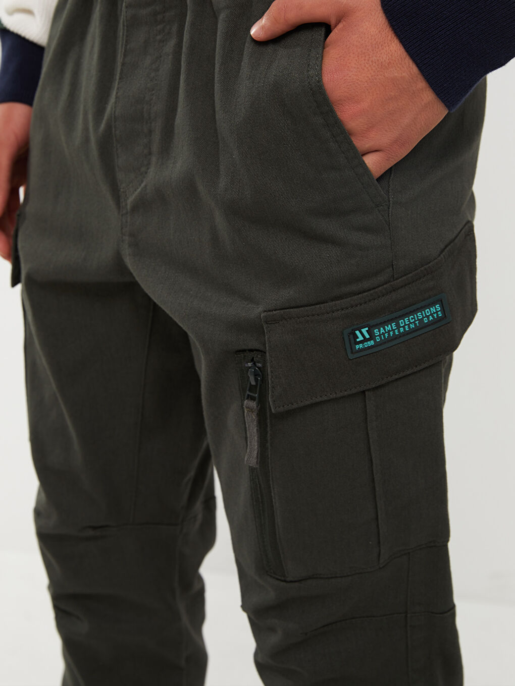 Haki Standart Kalıp Gabardin Erkek Kargo Pantolon-2