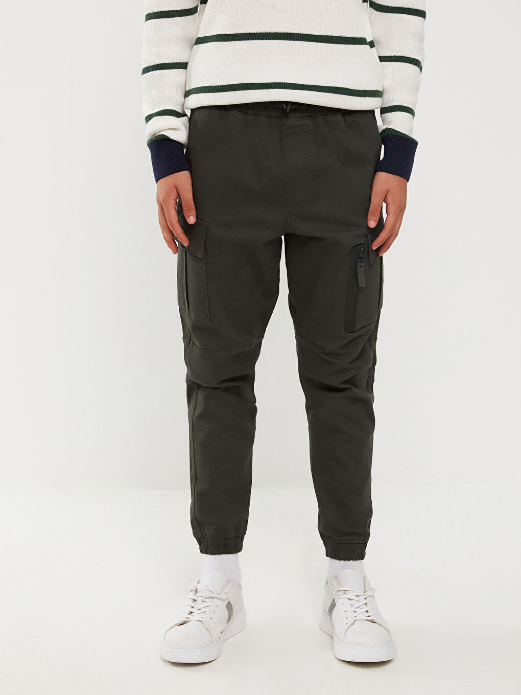 Haki Standart Kalıp Gabardin Erkek Kargo Pantolon-3