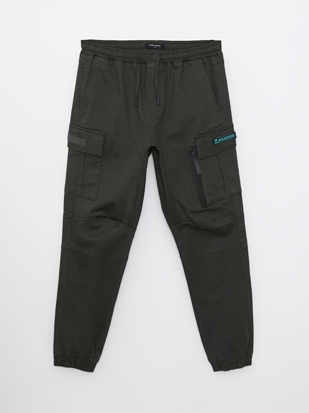 Haki Standart Kalıp Gabardin Erkek Kargo Pantolon-5