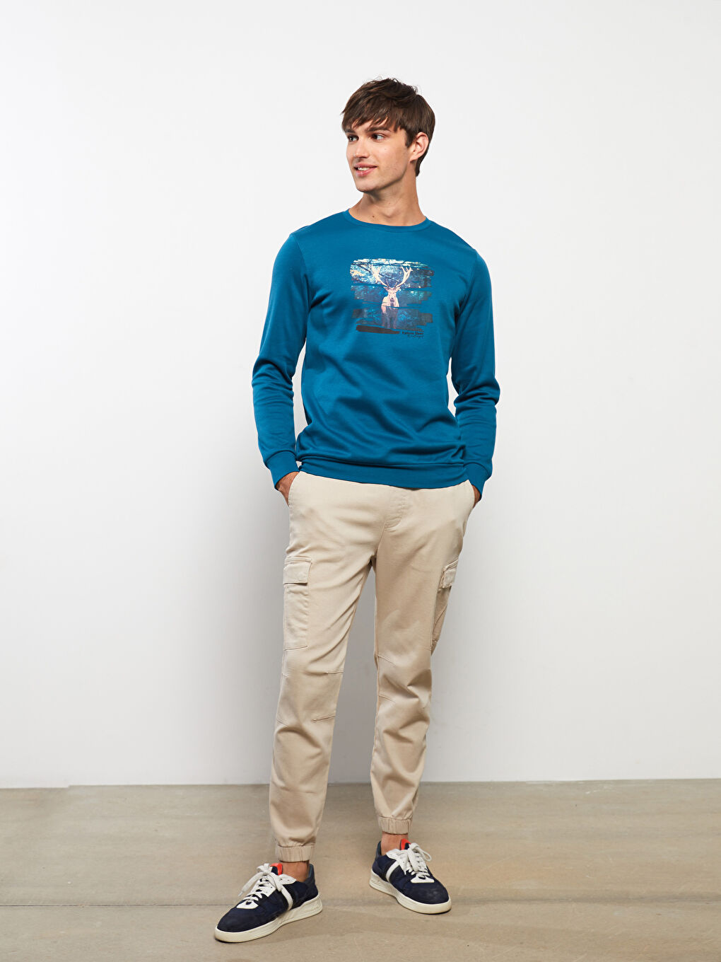 Bej Standart Kalıp Gabardin Erkek Kargo Pantolon-1