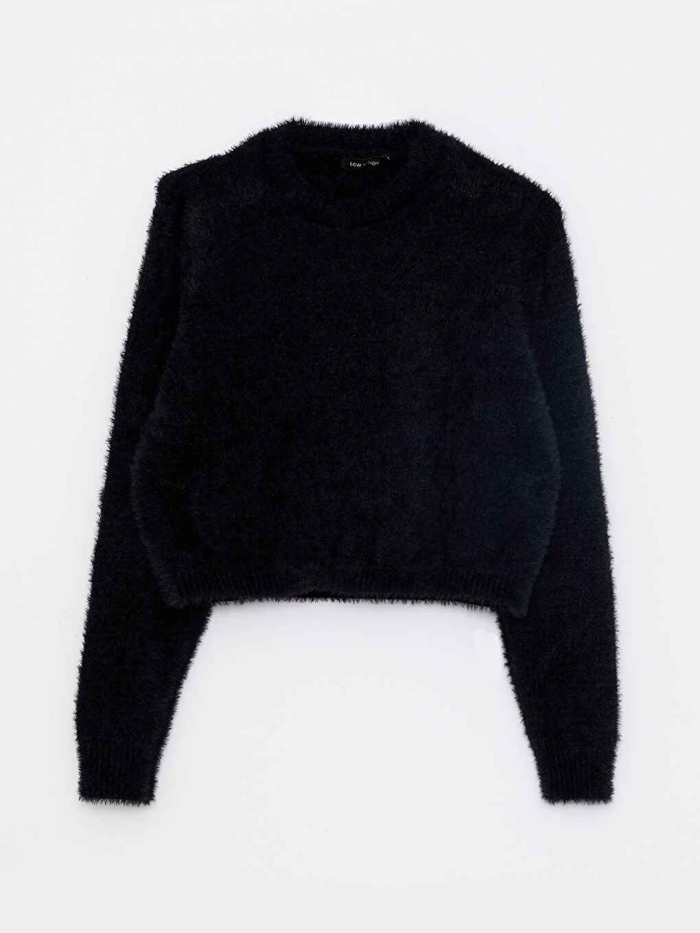 Siyah Bisiklet Yaka Düz Uzun Kollu Kadın Triko Kazak-5