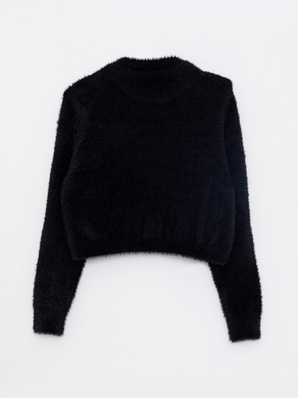 Siyah Bisiklet Yaka Düz Uzun Kollu Kadın Triko Kazak-6