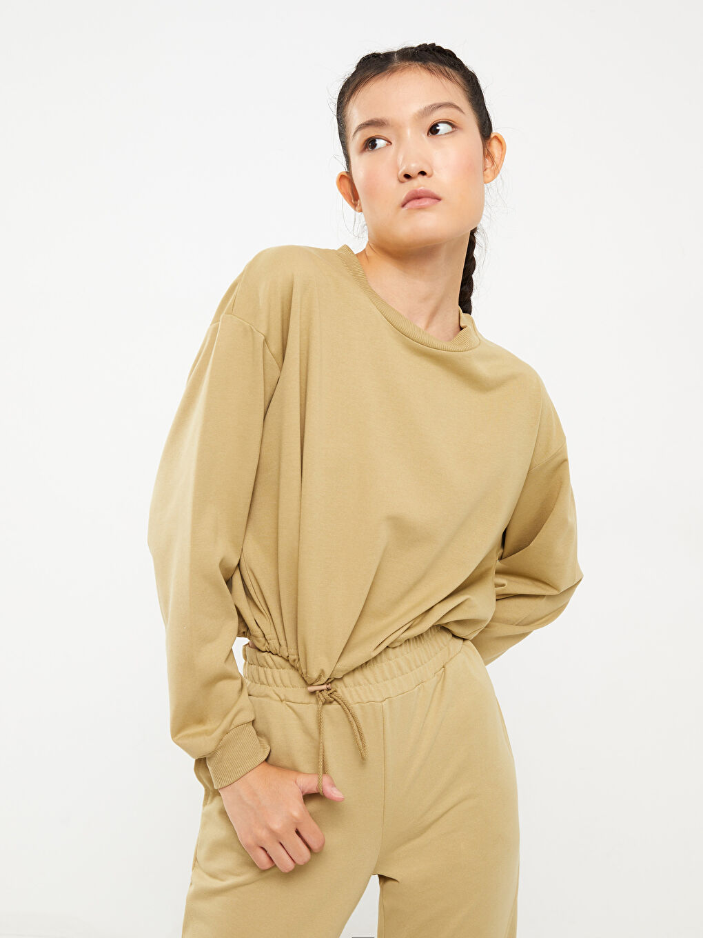 Hanorac simplu cu mânecă lungă și guler rotund pentru femei