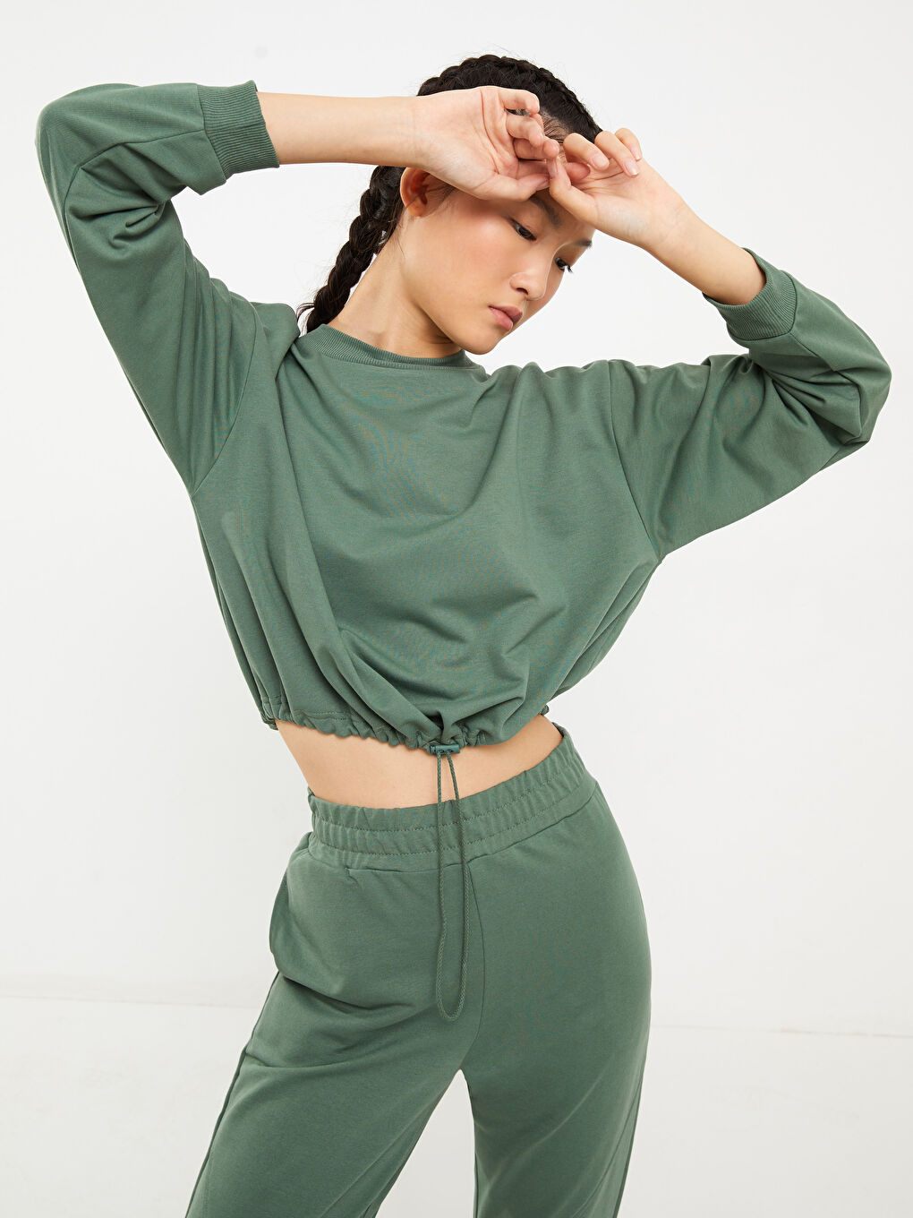 Crew Neck Plain Long Sleeve Women's Sweatshirt-4