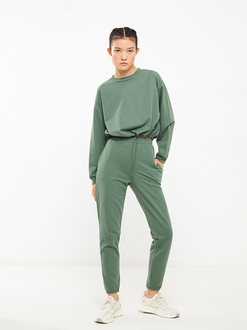 Crew Neck Plain Long Sleeve Women's Sweatshirt-6