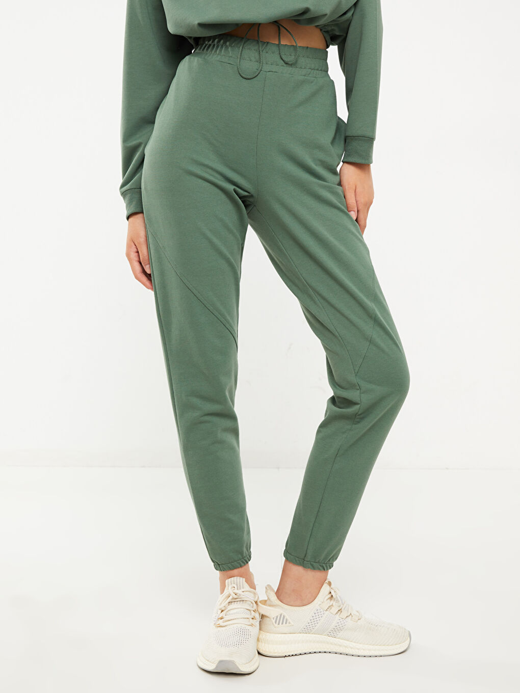 بنطلون رياضي سادة بخصر مرن للسيدات-1