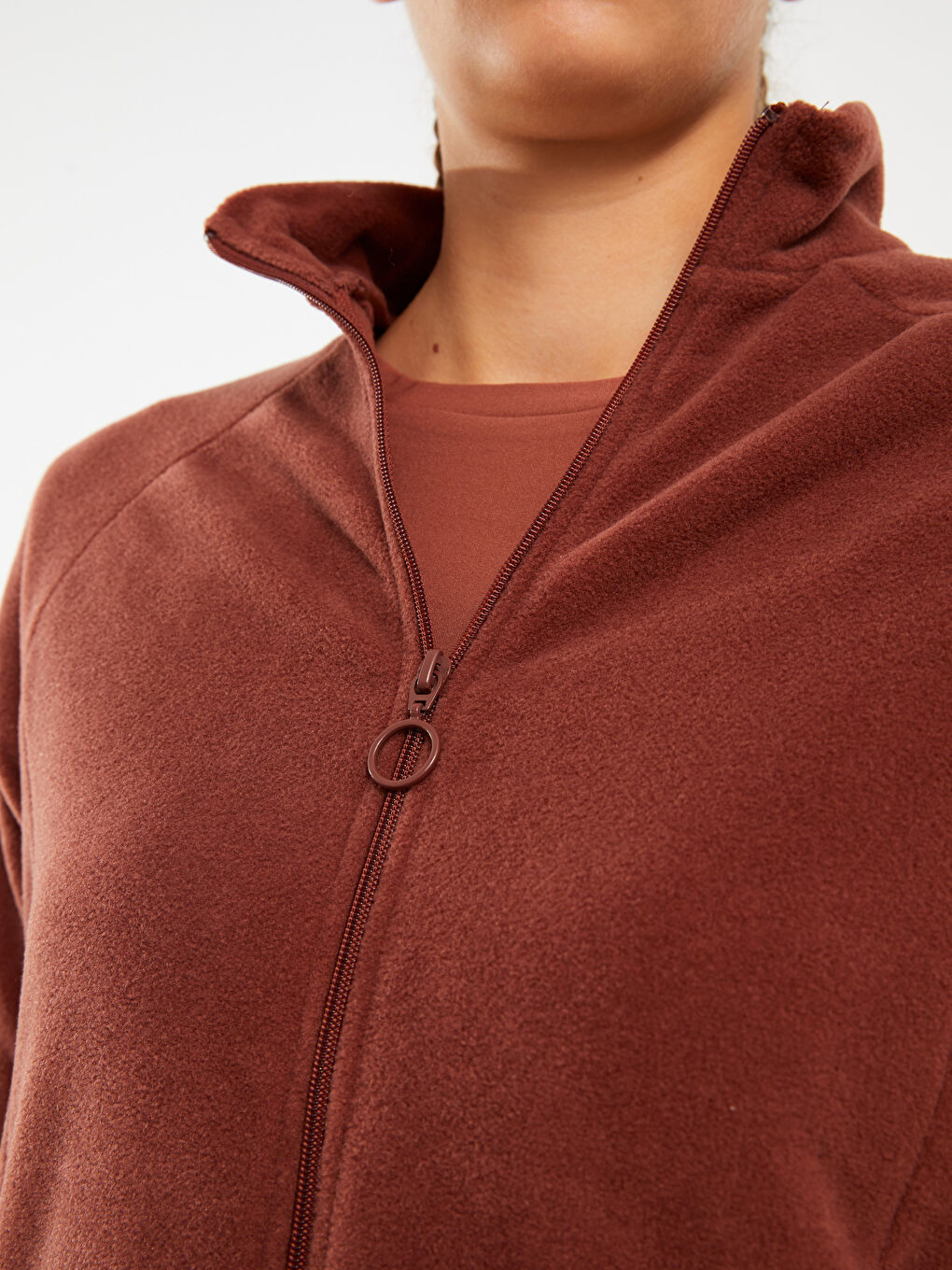 Turtle Neck Regular Long Sleeve Fleece Women's Sports Cardigan-3