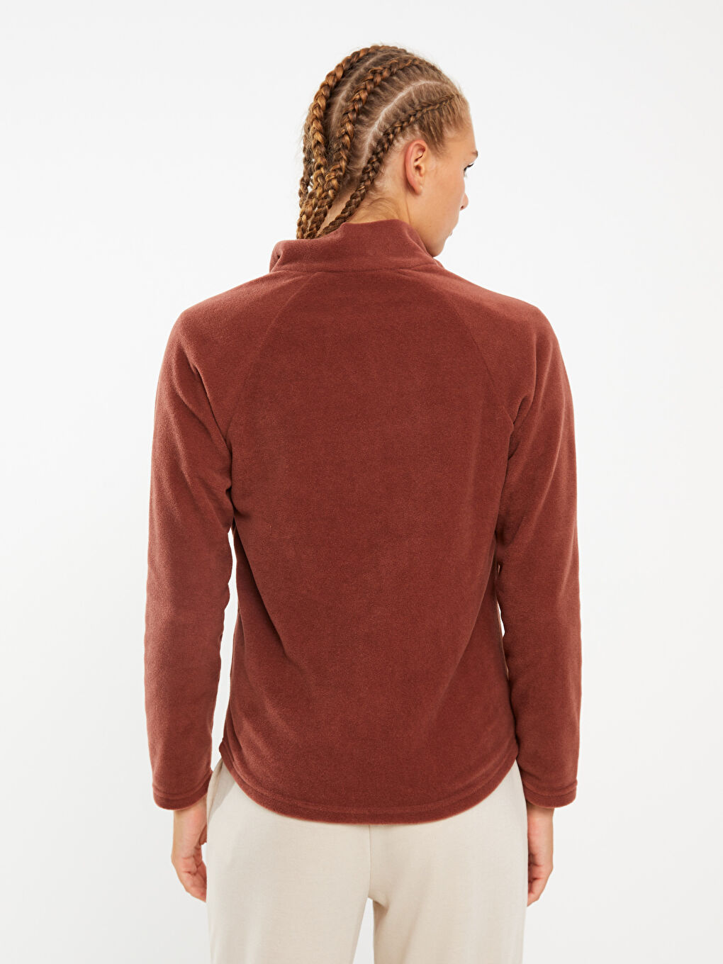 Turtle Neck Regular Long Sleeve Fleece Women's Sports Cardigan-4