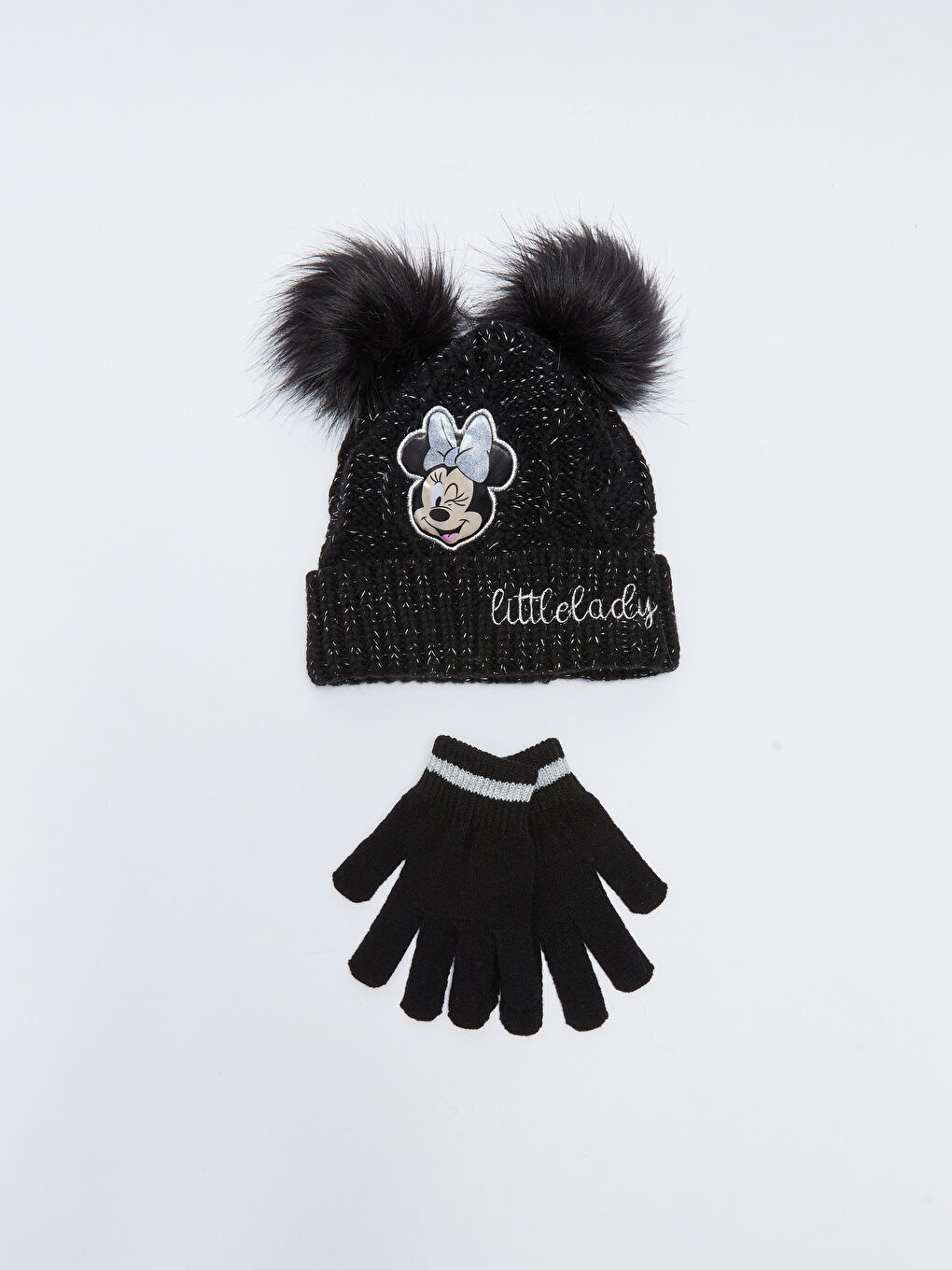 Minnie Mouse Licensed Double Pompom Girl Beanie And Gloves -W29650Z4-HUC