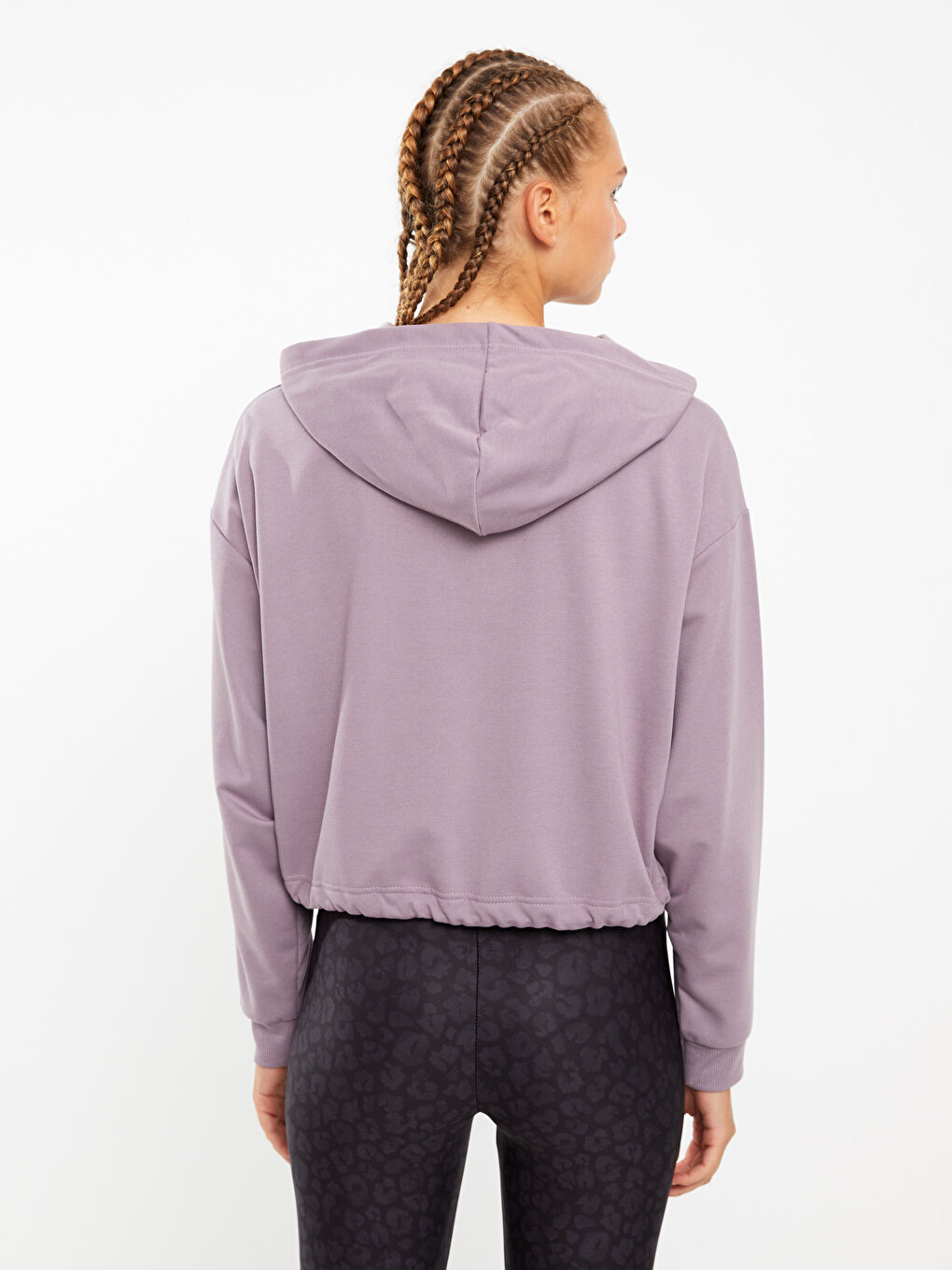 Mürdüm Kapüşonlu Düz Uzun Kollu Kadın Sweatshirt-4