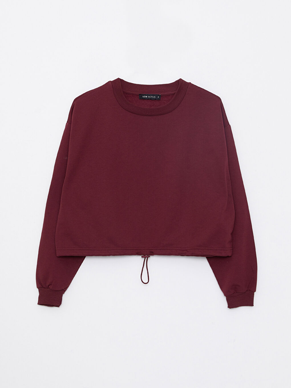 Bordo Bisiklet Yaka Düz Uzun Kollu Kadın Sweatshirt-5