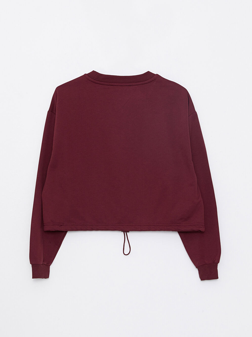 Bordo Bisiklet Yaka Düz Uzun Kollu Kadın Sweatshirt-6
