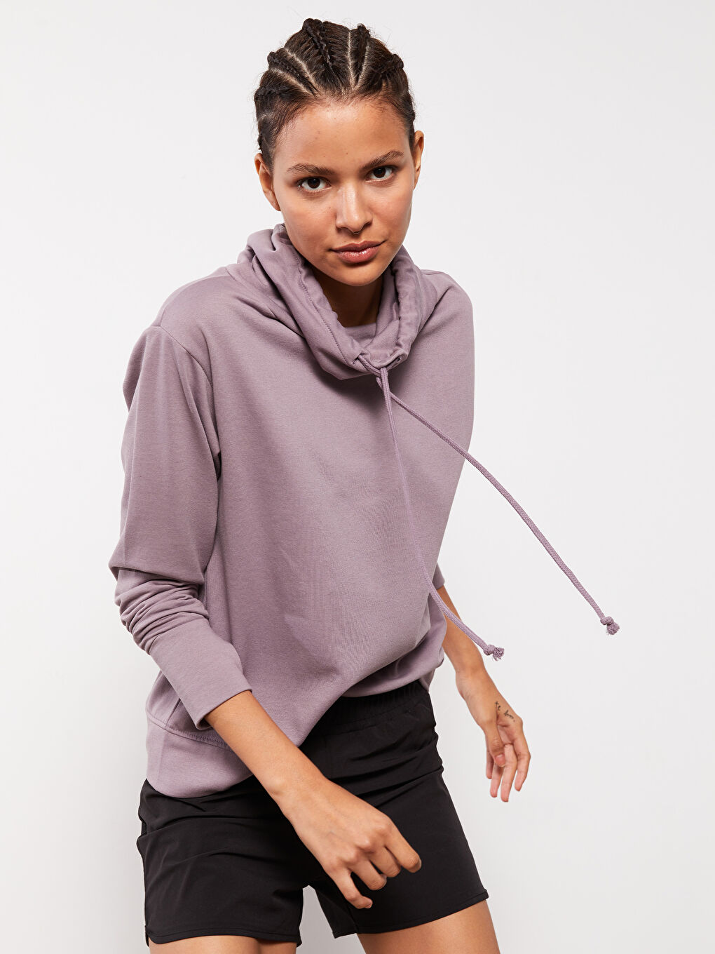 هودي بياقة قمعية كم طويل عادي سويت شيرت للسيدات