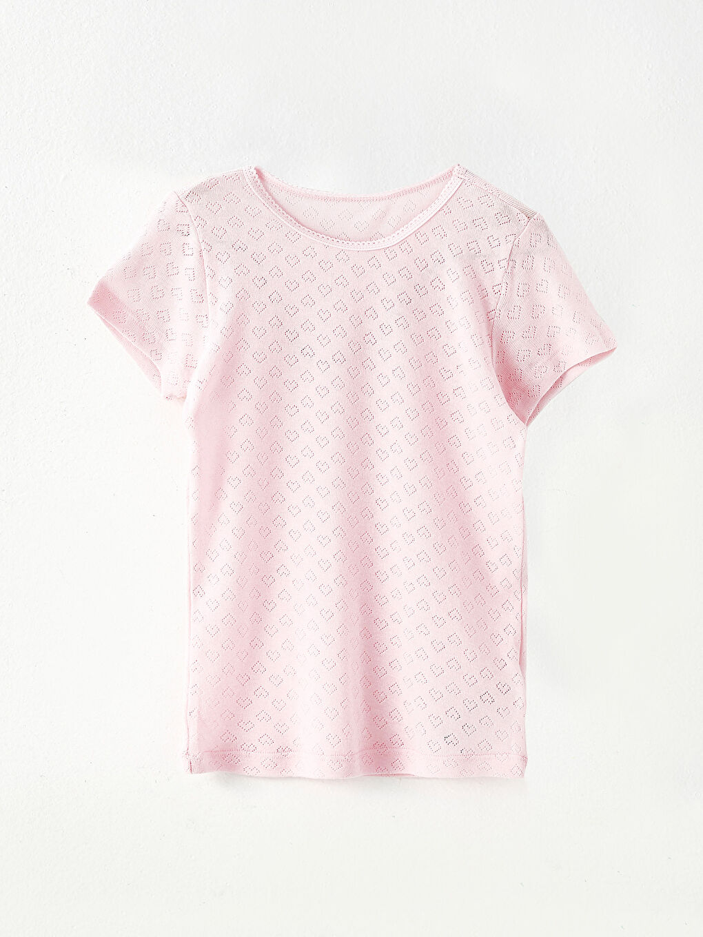 Pembe Bisiklet Yaka Kendinden Desenli Kısa Kollu Kız Çocuk Fanila 2'li-2