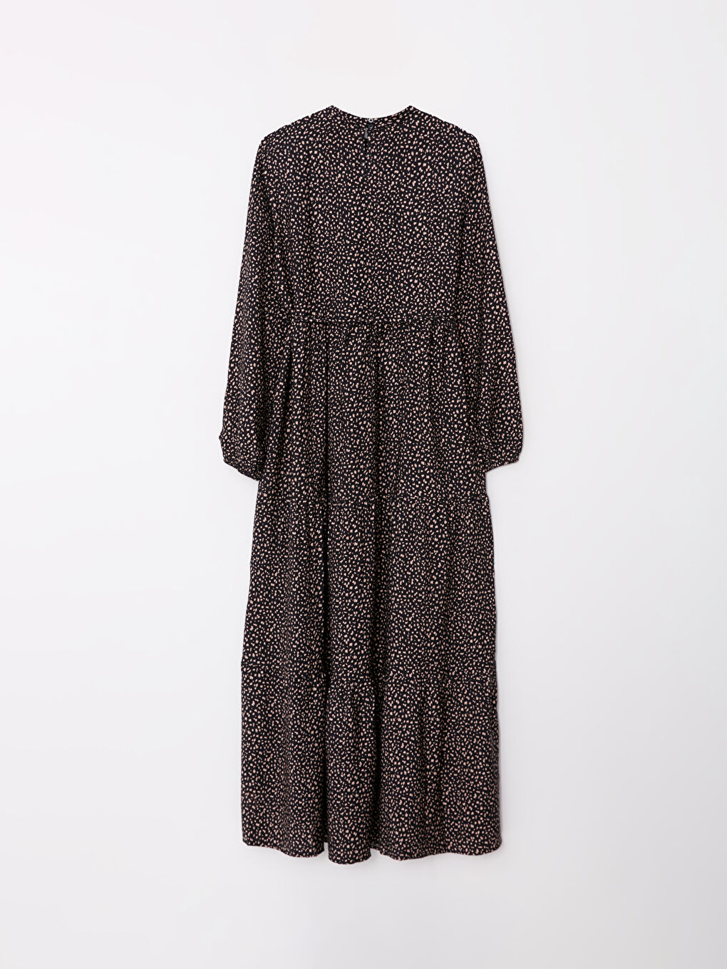 Siyah Dik Yaka Desenli Uzun Kollu Hamile Elbise-5