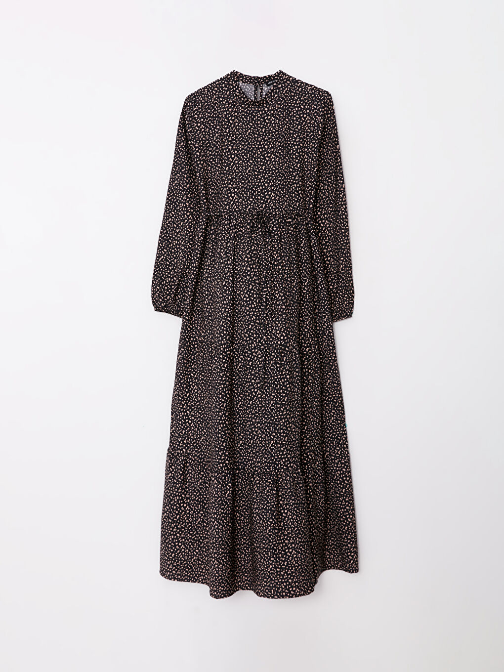 Siyah Dik Yaka Desenli Uzun Kollu Hamile Elbise-6