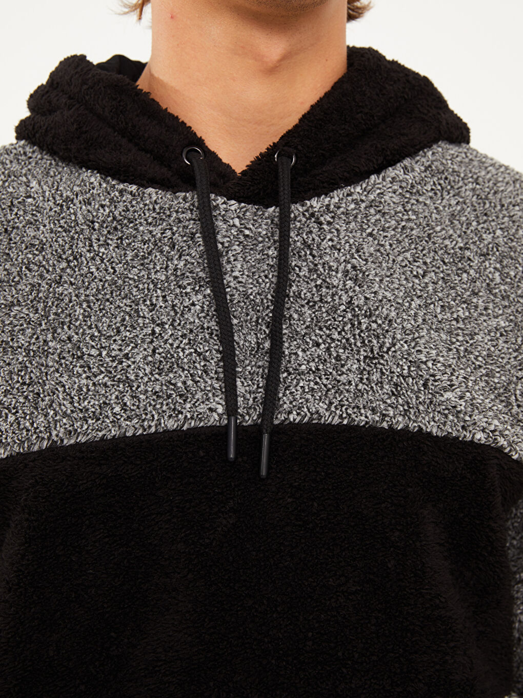 Hooded Long Sleeve Plush Men's Hoodie with Color Block-3
