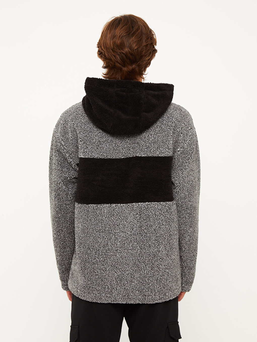 Hooded Long Sleeve Plush Men's Hoodie with Color Block-4
