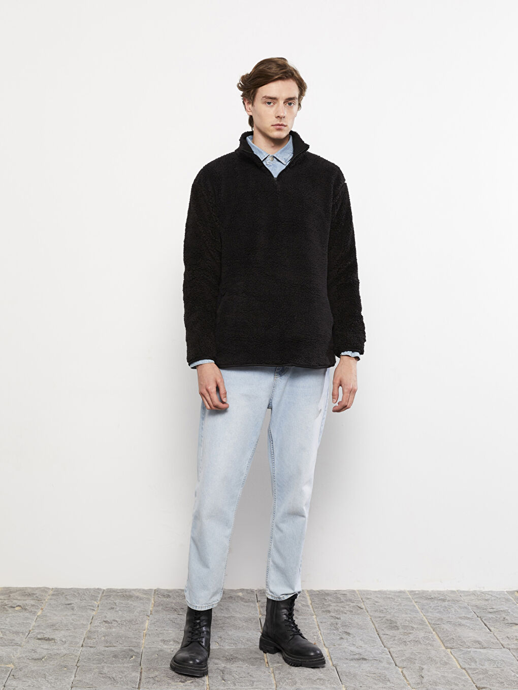 Hanorac cu Guler Tip Pâlnie pentru Bărbați