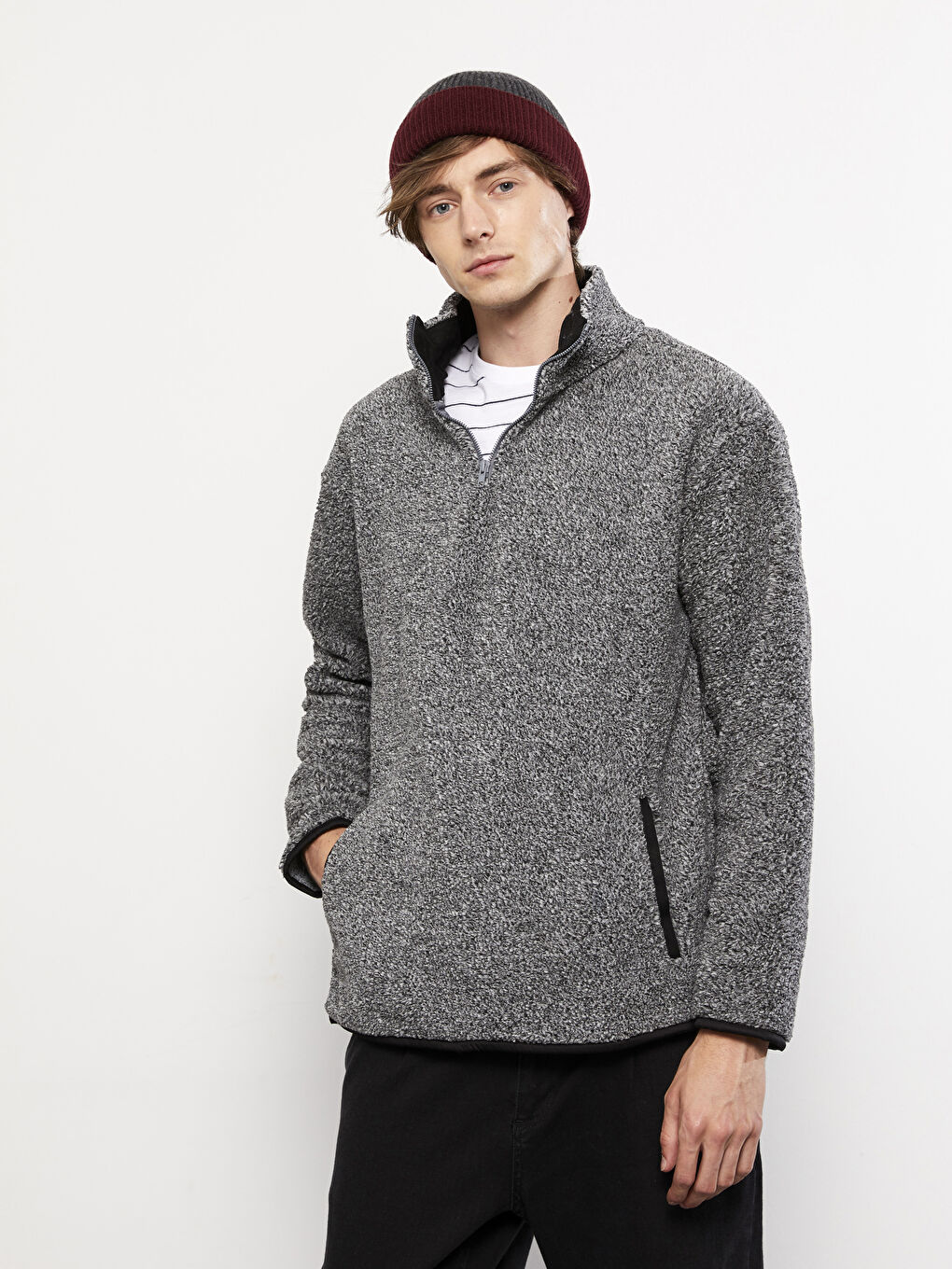 Funnel Neck Long Sleeve Plush Men's Sweatshirt