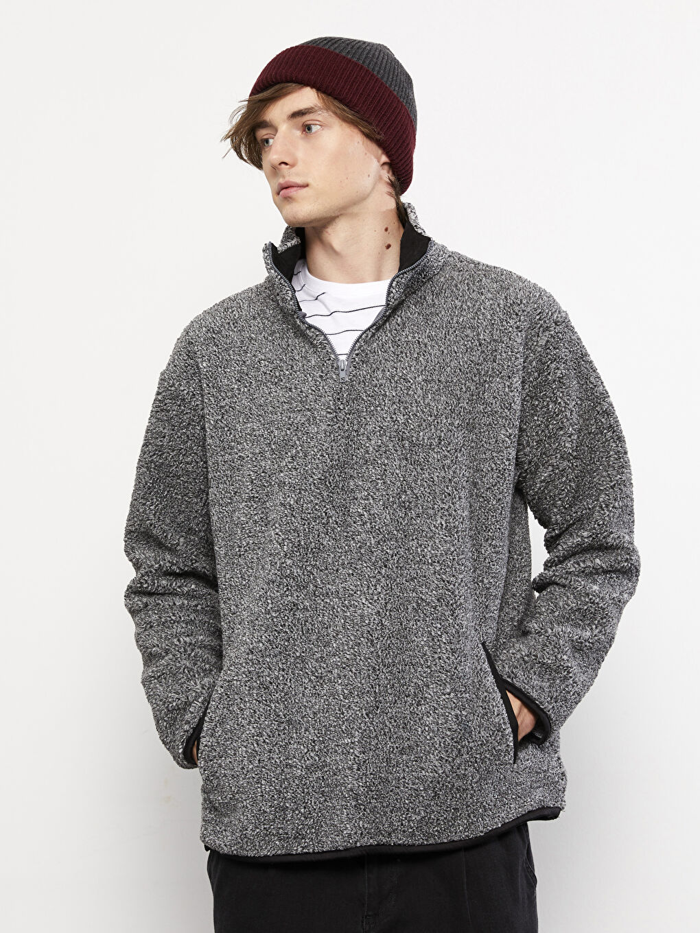 Funnel Neck Long Sleeve Plush Men's Sweatshirt-2