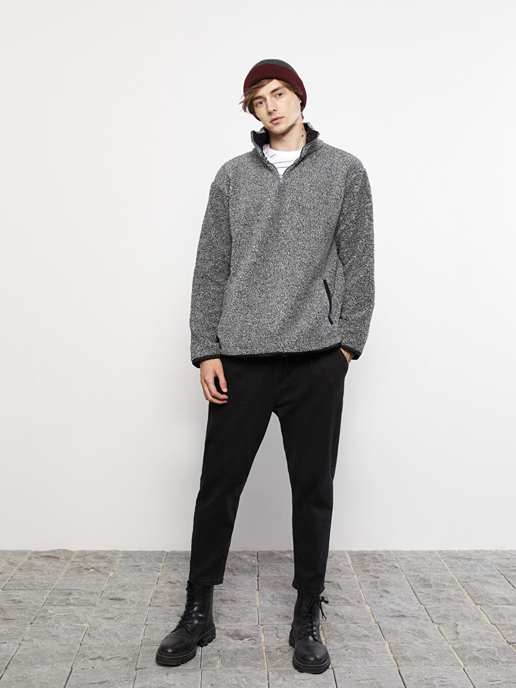 Funnel Neck Long Sleeve Plush Men's Sweatshirt-3