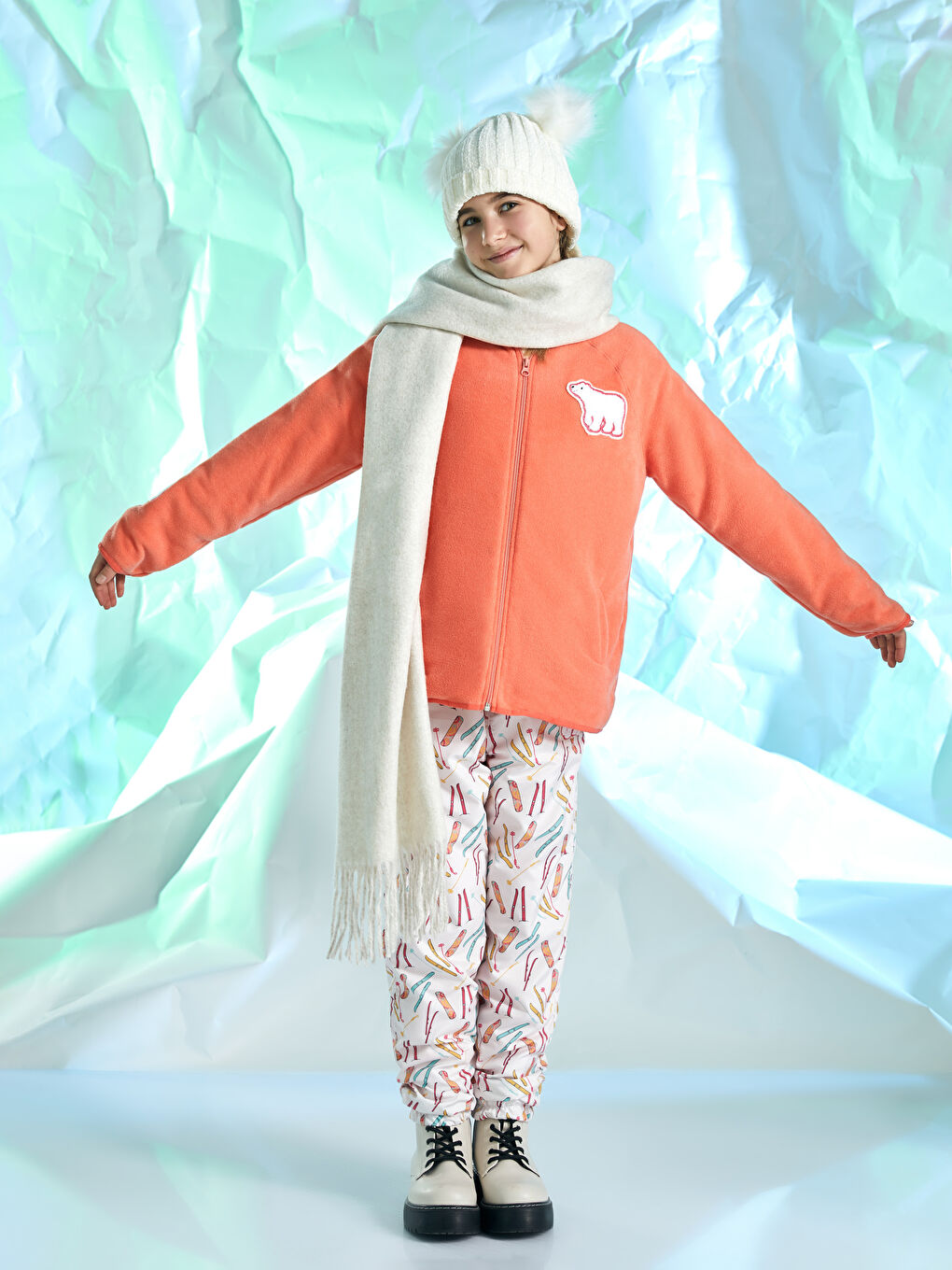 بنطلون رياضي بنت بخصر مطاطي منقوش