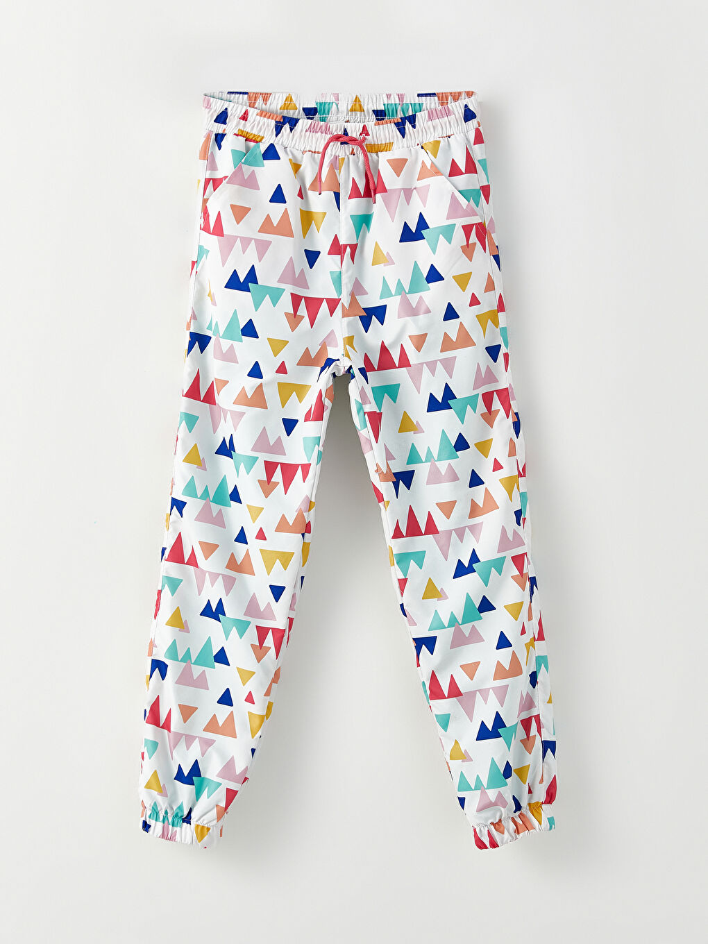 Ekru Beli Lastikli Desenli Kız Çocuk Jogger Pantolon-2