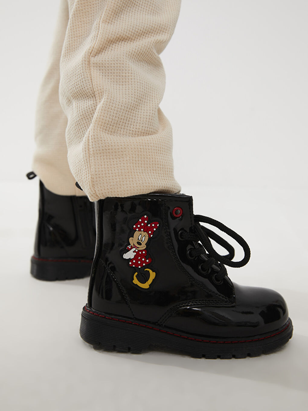 Сәби қыздарға арналған минни маус принтті былғарыға ұқсас етік-4