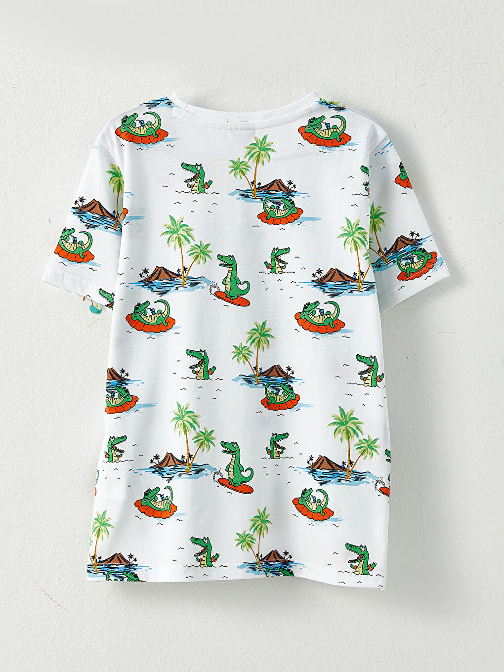 Yeşil Bisiklet Yaka Baskılı Kısa Kollu Pamuklu Erkek Çocuk Tişört-1